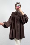 Yaka Bağcıklı Biritli Tunik 0083 - KAHVERENGİ