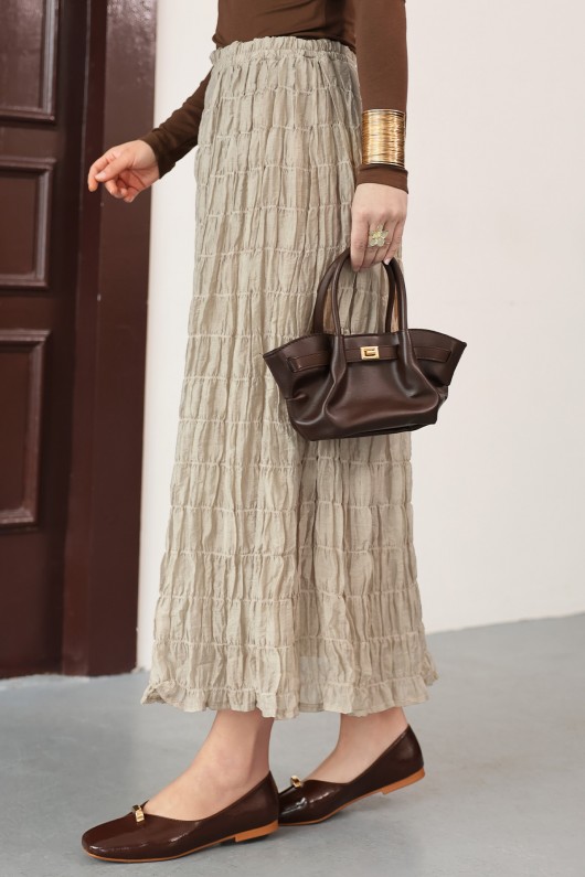 Lastik Bel Gipeli Maxi Etek 0084 - BEJ