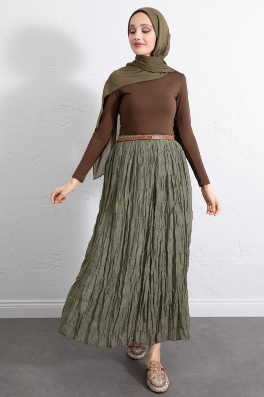 Lastik Bel Gipeli Maxi Etek 0084 - HAKİ Lastik Bel Gipeli Maxi Etek 0084 - HAKİ