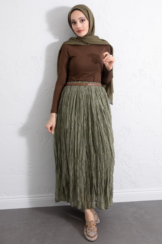 Lastik Bel Gipeli Maxi Etek 0084 - HAKİ Lastik Bel Gipeli Maxi Etek 0084 - HAKİ