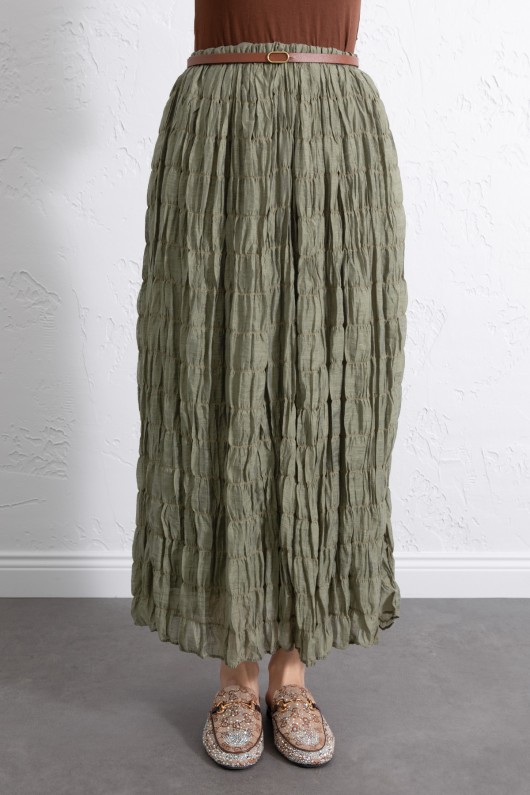 Lastik Bel Gipeli Maxi Etek 0084 - HAKİ Lastik Bel Gipeli Maxi Etek 0084 - HAKİ