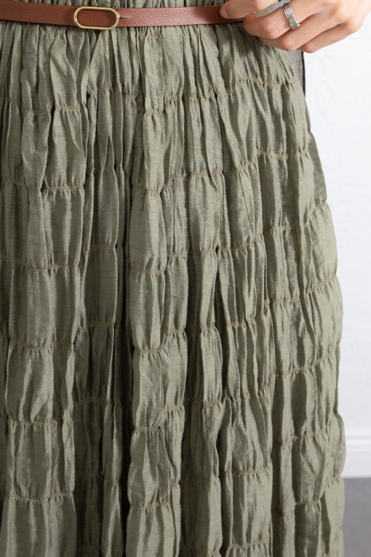 Lastik Bel Gipeli Maxi Etek 0084 - HAKİ Lastik Bel Gipeli Maxi Etek 0084 - HAKİ