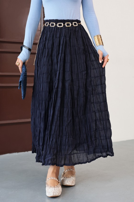 Lastik Bel Gipeli Maxi Etek 0084 - LACİVERT