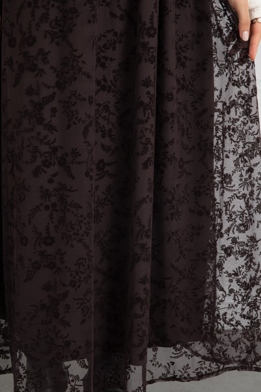 Çiçek Desenli Tül Etek 0085 - KAHVERENGİ