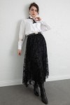 Buta Desenli Asimetrik Tül Etek 0086 - SİYAH