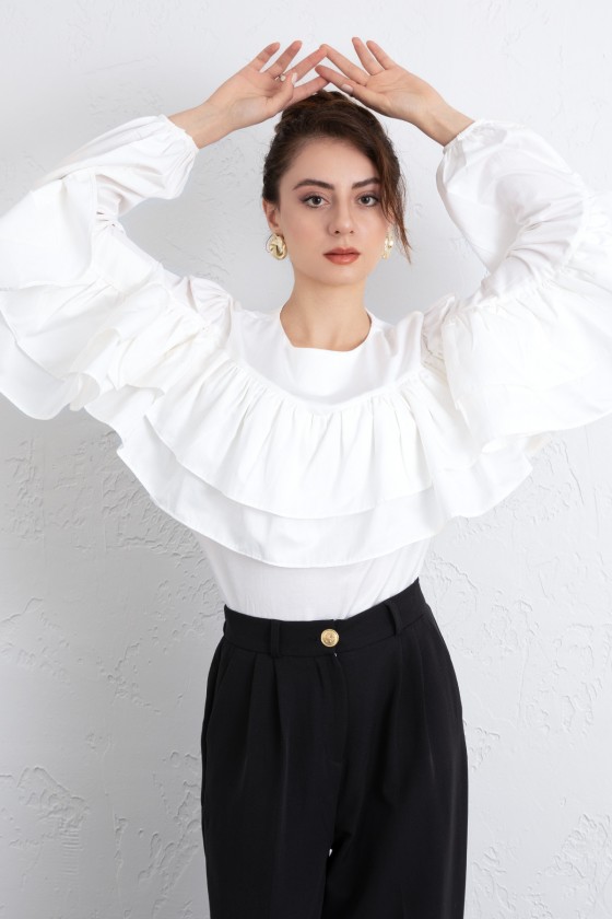 Volan Detay Bluz 0087 - BEYAZ