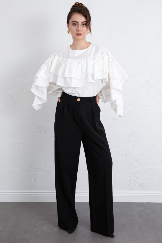 Volan Detay Bluz 0087 - BEYAZ