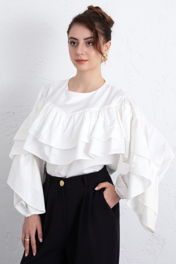 Volan Detay Bluz 0087 - BEYAZ