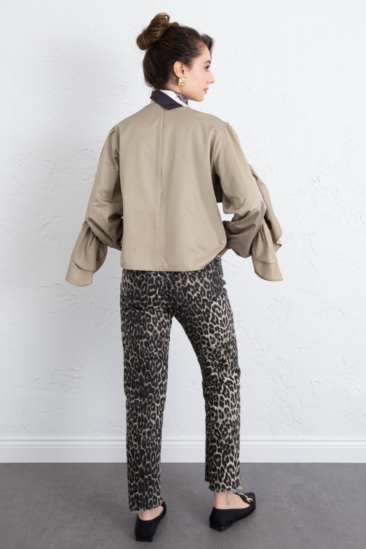 Volan Detay Bluz 0087 - HAKİ Volan Detay Bluz 0087 - HAKİ