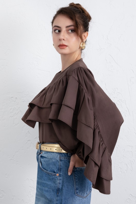 Volan Detay Bluz 0087 - KAHVERENGİ