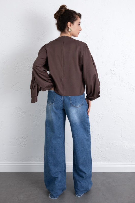 Volan Detay Bluz 0087 - KAHVERENGİ