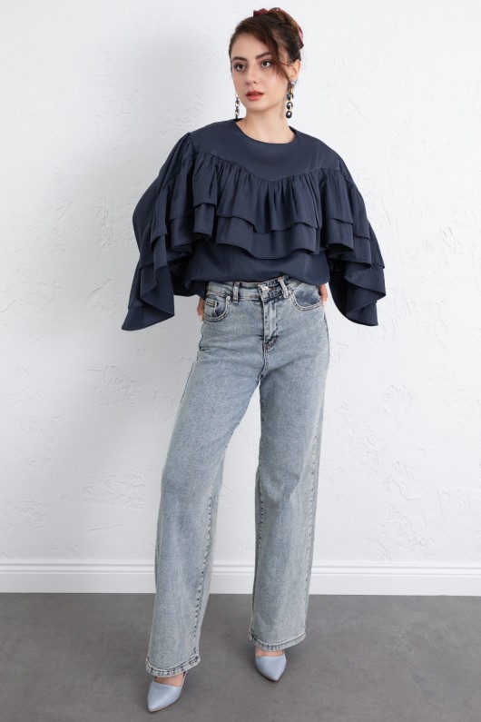 Volan Detay Bluz 0087 - LACİVERT