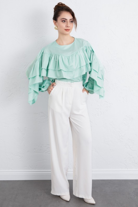 Volan Detay Bluz 0087 - MİNT YEŞİLİ Volan Detay Bluz 0087 - MİNT YEŞİLİ