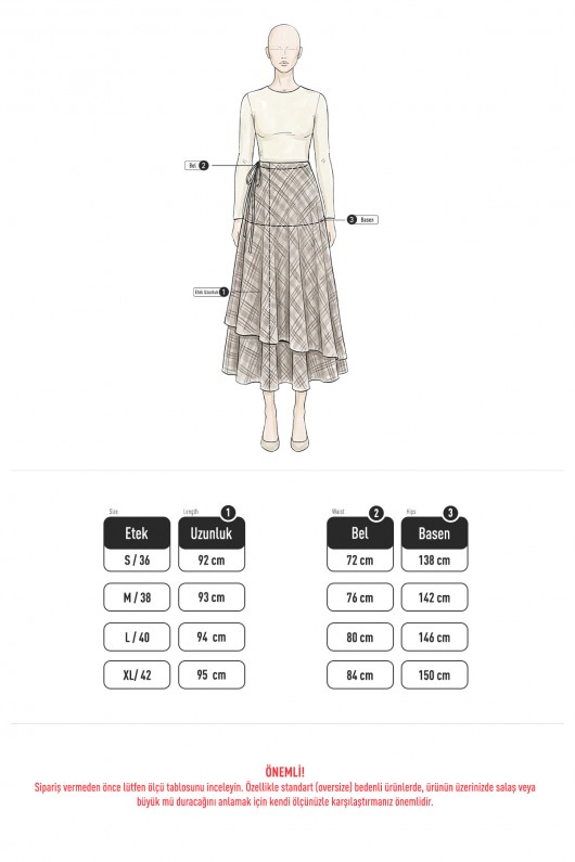 Bağlamalı Ekose Etek 0092 - TABA