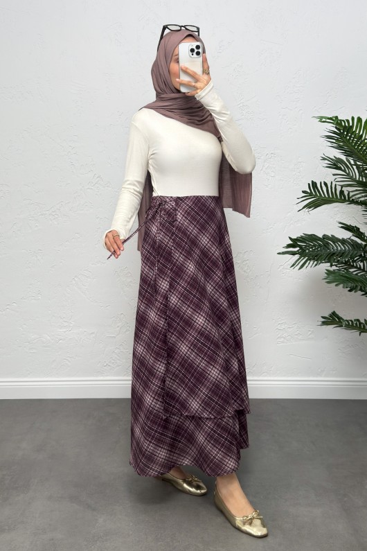 Bağlamalı Ekose Etek 0092 - MOR Bağlamalı Ekose Etek 0092 - MOR