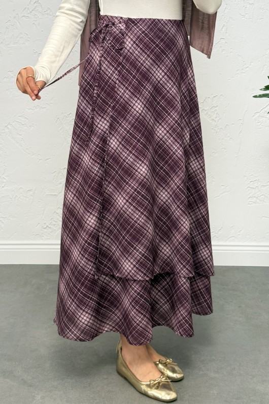 Bağlamalı Ekose Etek 0092 - MOR Bağlamalı Ekose Etek 0092 - MOR