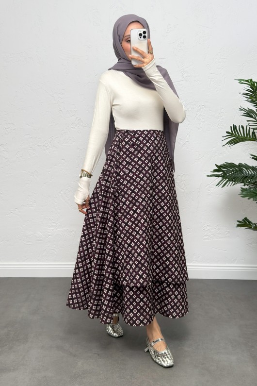 Bağlamalı Ekose Etek 0092 - MÜRDÜM