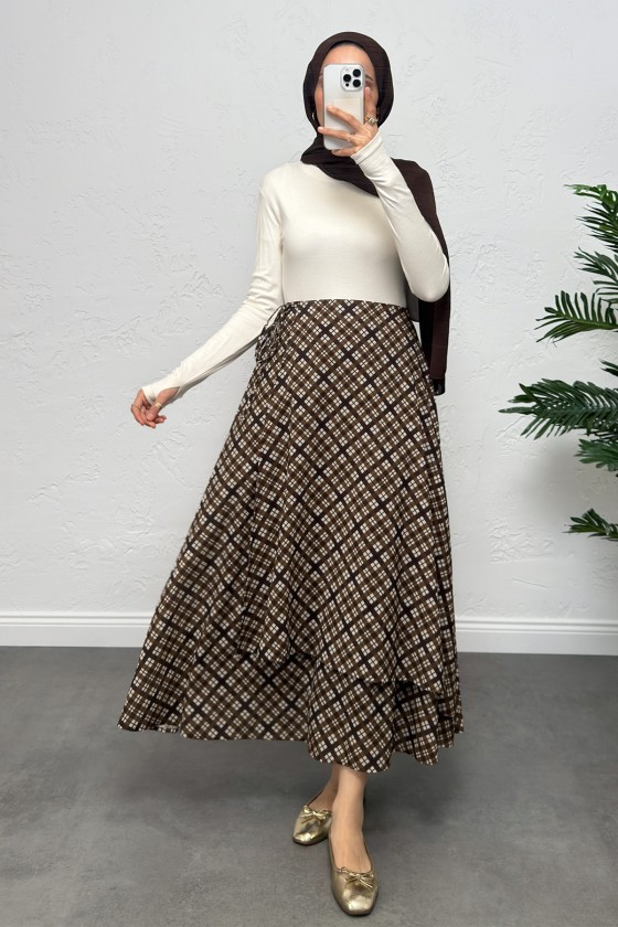 Bağlamalı Ekose Etek 0092 - TABA