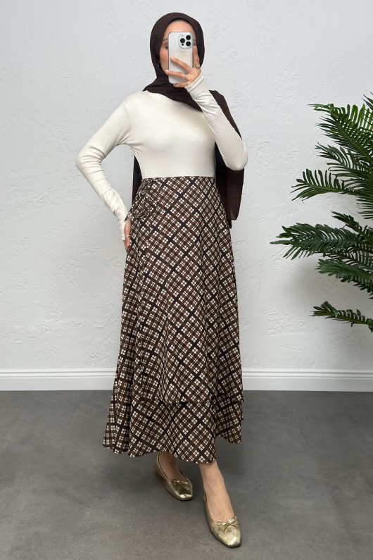 Bağlamalı Ekose Etek 0092 - TABA