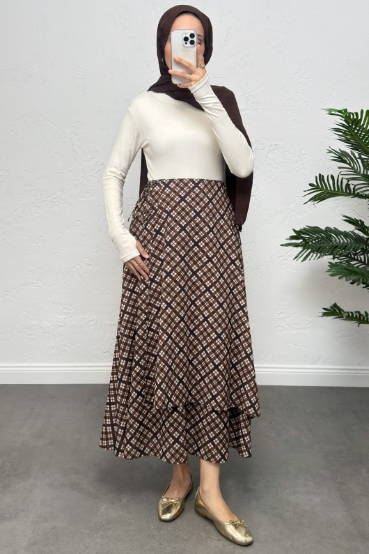 Bağlamalı Ekose Etek 0092 - TABA