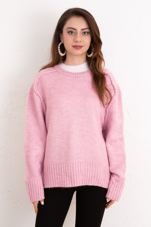 T Dikiş Triko Kazak 0093 - PEMBE