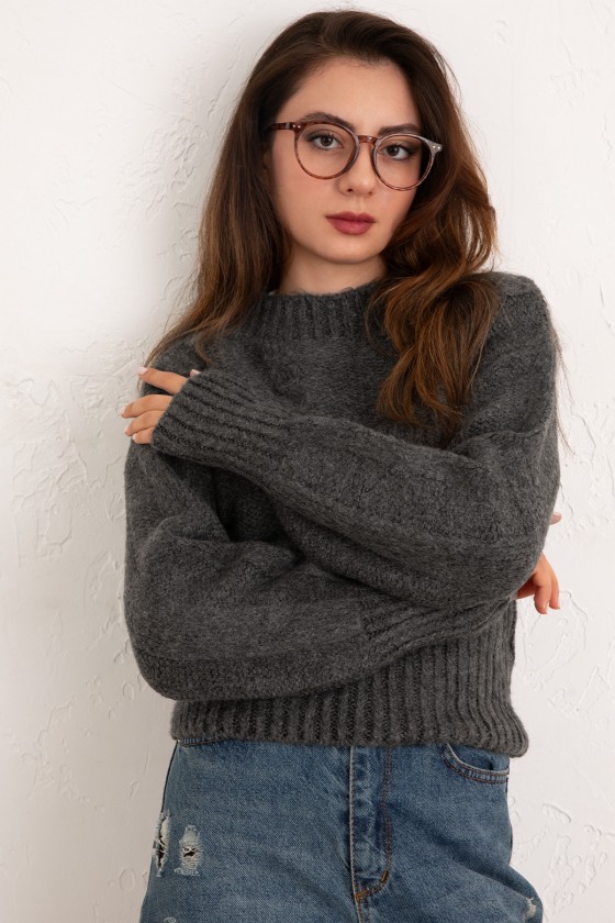 Bel Ribana Örgülü Kazak 0174 - ANTRASİT