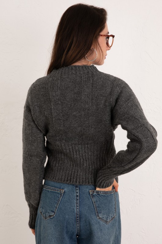 Bel Ribana Örgülü Kazak 0174 - ANTRASİT