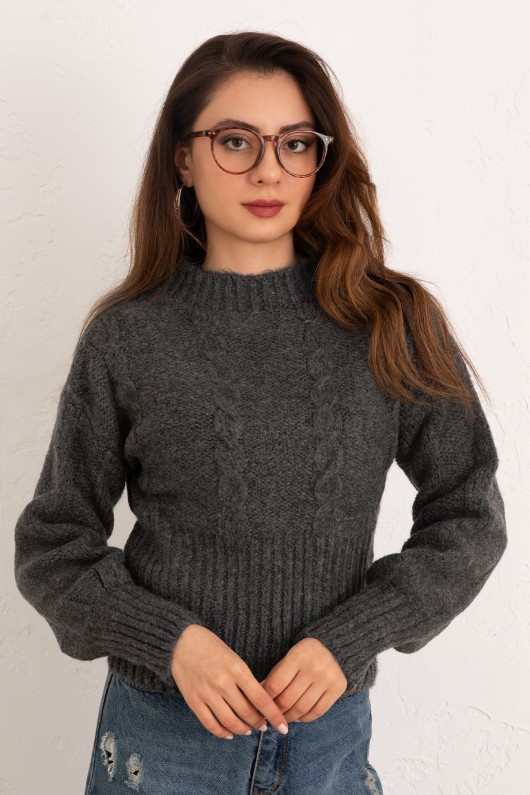 Bel Ribana Örgülü Kazak 0174 - ANTRASİT