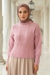 Bel Ribana Örgülü Kazak 0174 - PEMBE Bel Ribana Örgülü Kazak 0174 - PEMBE