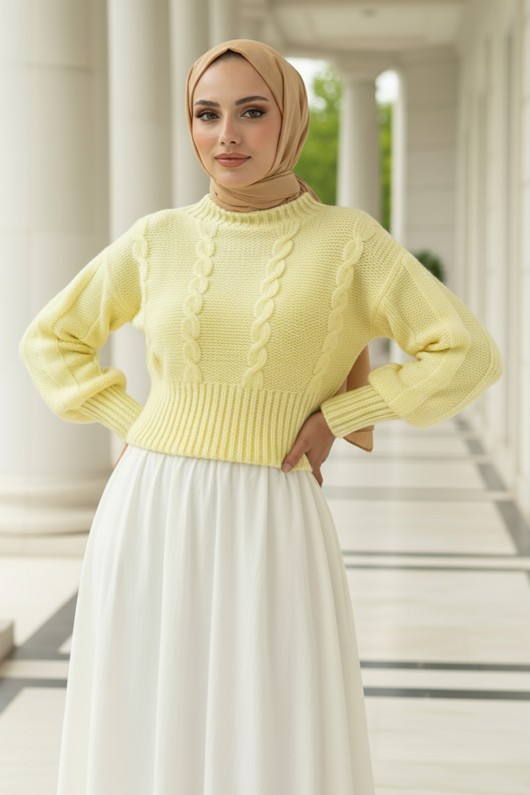 Bel Ribana Örgülü Kazak 0174 - SARI