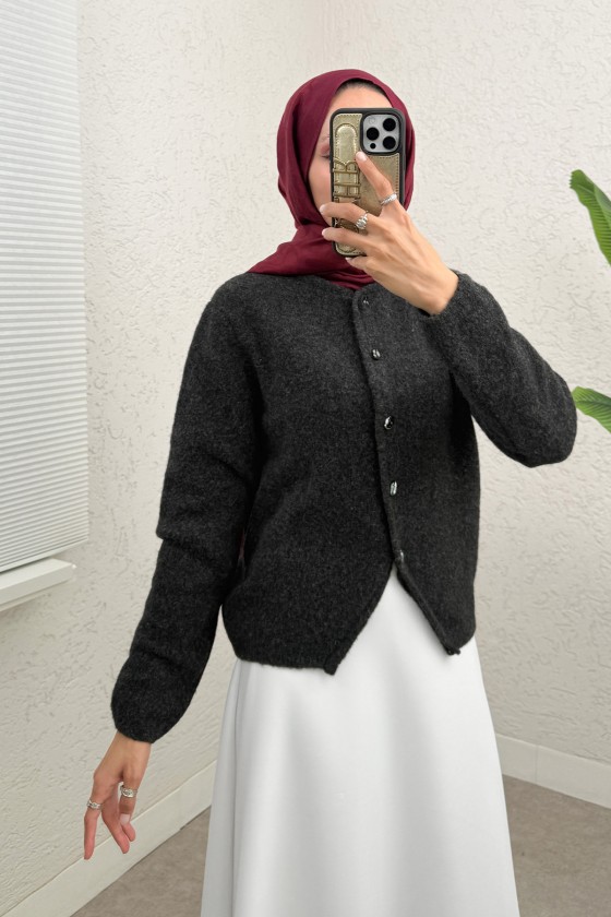 Bisiklet Yaka Düğmeli Triko Hırka 07295 - ANTRASİT