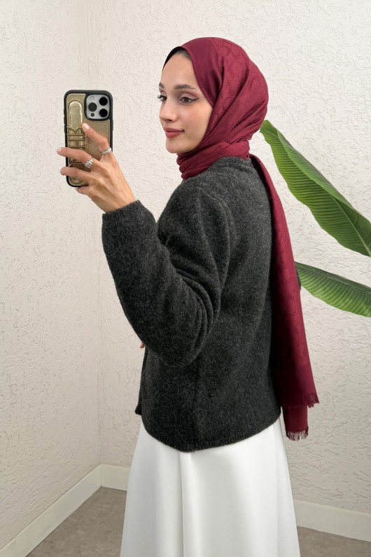 Bisiklet Yaka Düğmeli Triko Hırka 07295 - ANTRASİT