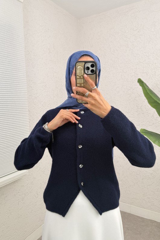 Bisiklet Yaka Düğmeli Triko Hırka 07295 - LACİVERT Bisiklet Yaka Düğmeli Triko Hırka 07295 - LACİVERT