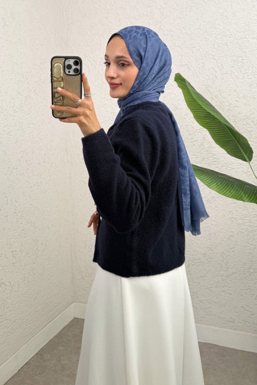 Bisiklet Yaka Düğmeli Triko Hırka 07295 - LACİVERT Bisiklet Yaka Düğmeli Triko Hırka 07295 - LACİVERT