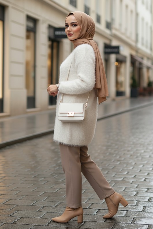 Sakallı Örme Triko Tunik 07314 - BEJ