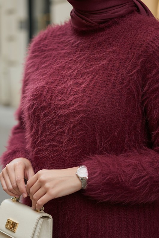 Sakallı Örme Triko Tunik 07314 - BORDO