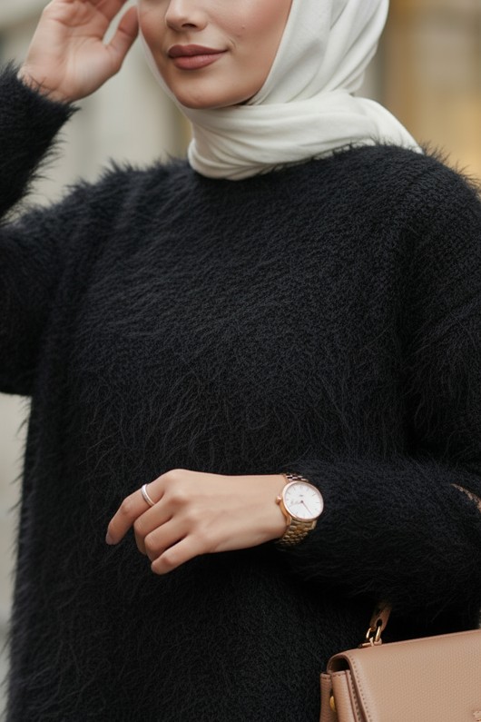 Sakallı Örme Triko Tunik 07314 - SİYAH