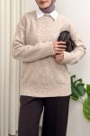 Yumuşak Dokulu Oversize Triko Kazak 07320 - BEJ