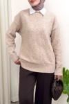 Yumuşak Dokulu Oversize Triko Kazak 07320 - BEJ