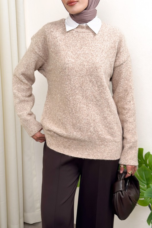 Yumuşak Dokulu Oversize Triko Kazak 07320 - BEJ