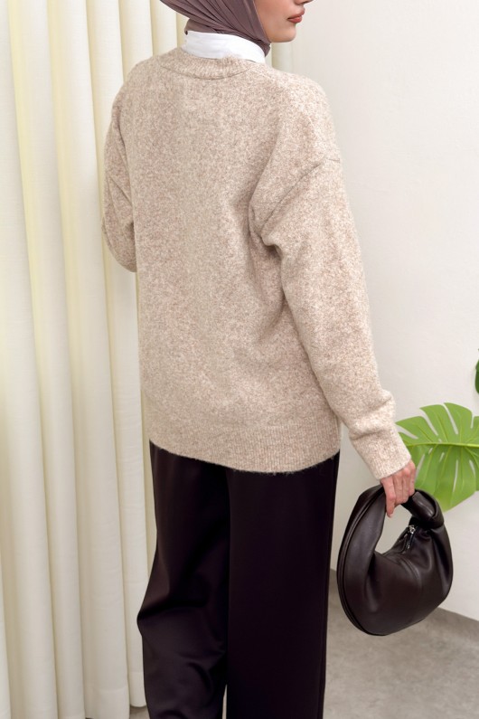 Yumuşak Dokulu Oversize Triko Kazak 07320 - BEJ