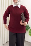 Yumuşak Dokulu Oversize Triko Kazak 07320 - BORDO Yumuşak Dokulu Oversize Triko Kazak 07320 - BORDO