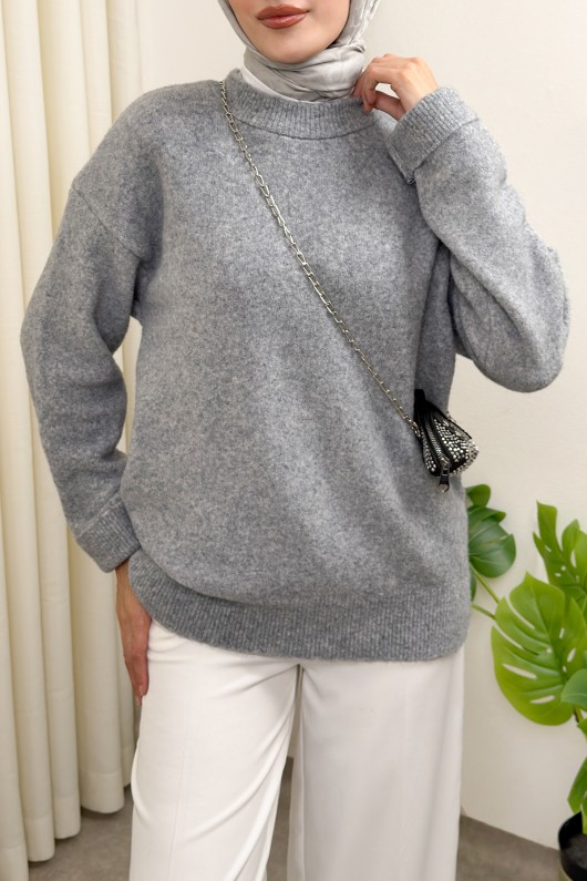 Yumuşak Dokulu Oversize Triko Kazak 07320 - GRİ Yumuşak Dokulu Oversize Triko Kazak 07320 - GRİ