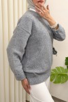 Yumuşak Dokulu Oversize Triko Kazak 07320 - GRİ Yumuşak Dokulu Oversize Triko Kazak 07320 - GRİ