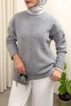 Yumuşak Dokulu Oversize Triko Kazak 07320 - GRİ Yumuşak Dokulu Oversize Triko Kazak 07320 - GRİ