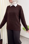 Yumuşak Dokulu Oversize Triko Kazak 07320 - KAHVERENGİ