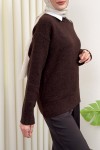Yumuşak Dokulu Oversize Triko Kazak 07320 - KAHVERENGİ