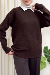 Yumuşak Dokulu Oversize Triko Kazak 07320 - KAHVERENGİ