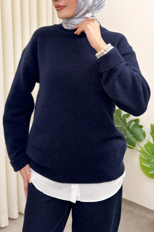 Yumuşak Dokulu Oversize Triko Kazak 07320 - LACİVERT Yumuşak Dokulu Oversize Triko Kazak 07320 - LACİVERT