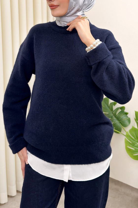 Yumuşak Dokulu Oversize Triko Kazak 07320 - LACİVERT